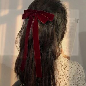 NWT, Burgundy Velvet Fashionable Hair Bow Clip